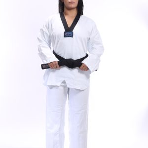 DOBOK TAEKWONDO REFORÇADO GOLA PRETA ADULTO